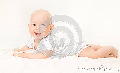 Baby Boy, Happy Newborn Kid Portrait, Cute Smiling Infant Child Stock Photo