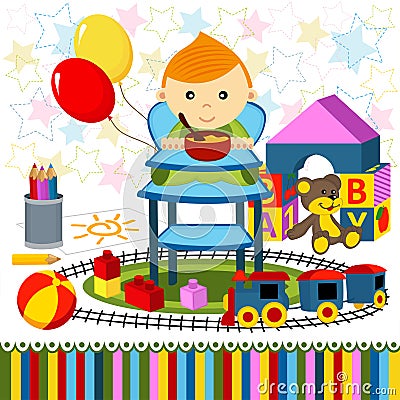 Baby boy highchair Vector Illustration