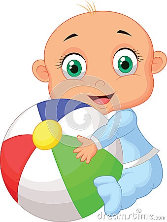 Baby boy holding colorful ball Vector Illustration