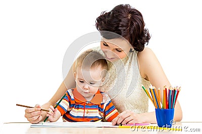 Baby boy and mother drawing Stock Photo