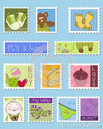 Baby Boy Postage Stamps Vector Illustration