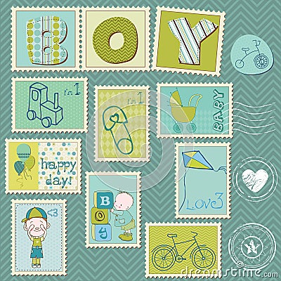 Baby Boy Postage Stamps Vector Illustration