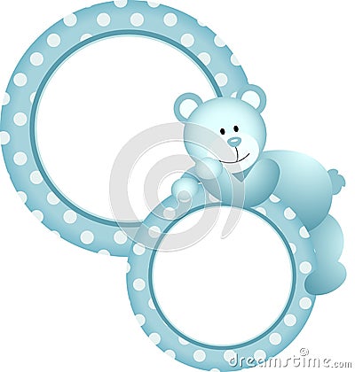 Baby boy round frame teddy bear Vector Illustration