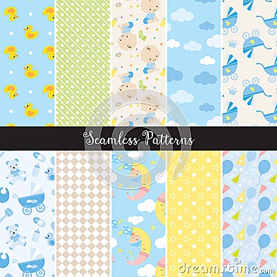 Baby Boy Seamless Pattern Vector Illustration