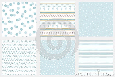 Baby boy shower blue collection Hand drawn seamless pattern set Blue simple textures for background Vector Vector Illustration