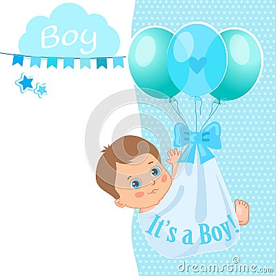 Baby Boy Shower Card Vector Illustration. Baby Shower Invitation Vector Illustration