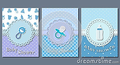 Baby boy shower cards. Vector. Vector Illustration