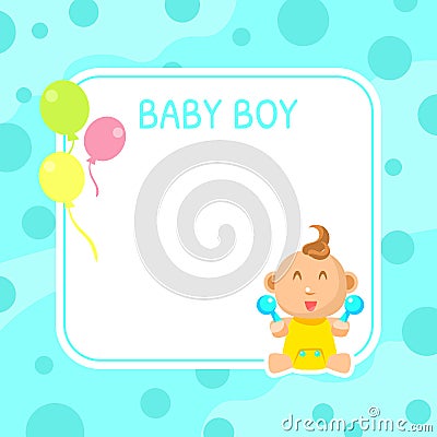 Baby Boy Shower Invintation Template, Cute Blue Arrival Card with Place for Text Vector Illustration Vector Illustration