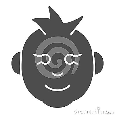 Baby boy solid icon. Kid smiling face vector illustration isolated on white. Child boy face glyph style design, designed Vector Illustration