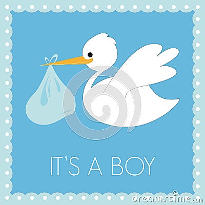 Baby Boy and stork Stock Photo