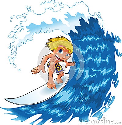 Baby boy surfing Vector Illustration