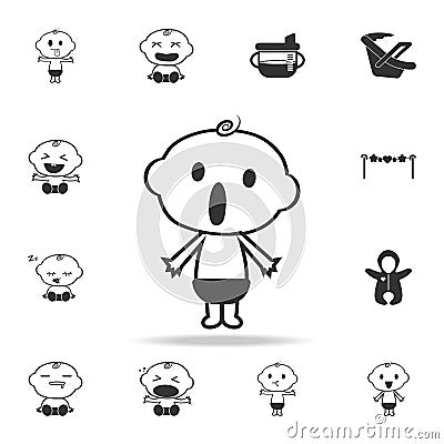 Baby boy surprised icon. Set of child and baby toys icons. Web Icons Premium quality graphic design. Signs and symbols collection, Stock Photo