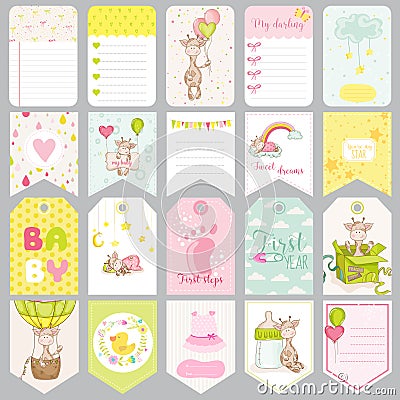 Baby Boy Tags. Baby Banners. Scrapbook Labels Vector Illustration