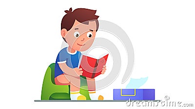 Baby boy using potty next to paper wiping tissue Vector Illustration