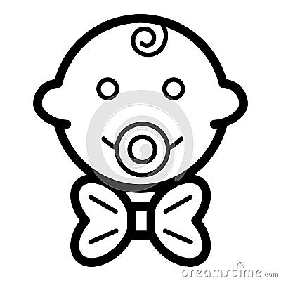 Baby boy vector icon. Black and white little gentleman illustration. Outline linear smiling baby face icon. Vector Illustration