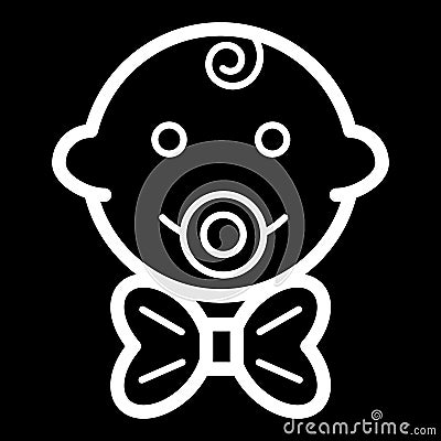 Baby boy vector icon. Black and white little gentleman illustration. Outline linear smiling baby face icon. Vector Illustration