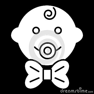 Baby boy vector icon. Black and white little gentleman illustration. Solid linear smiling baby face icon. Vector Illustration