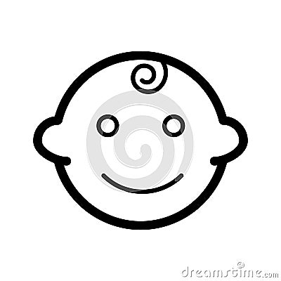 Baby boy vector icon. Black and white little kid illustration. Outline linear smiling baby face icon. Vector Illustration
