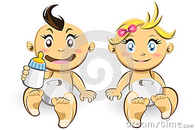 Baby Boys And Girls Vector Illustration