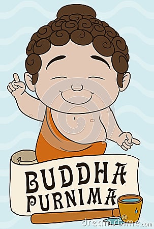 Baby Buddha Ready to Bath Tradition in Vesak, Vector Illustration Vector Illustration