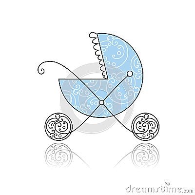 Baby buggy blue for your design Vector Illustration