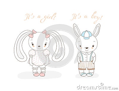 Baby bunnies boy and girl Vector Illustration