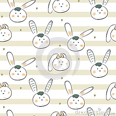 Baby bunny white vector animal striped cute seamless pattern. Vector Illustration