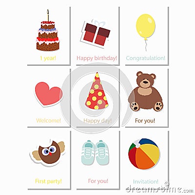 Baby cards birthday for a boy Vector Illustration