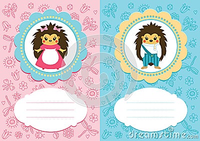 Baby cards with hedgehogs Vector Illustration