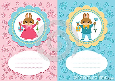 Baby cards with rabbits Vector Illustration