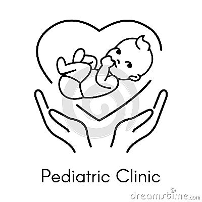 Newborn on Hand. Pediatric clinic. Isolated Vector Illustration
