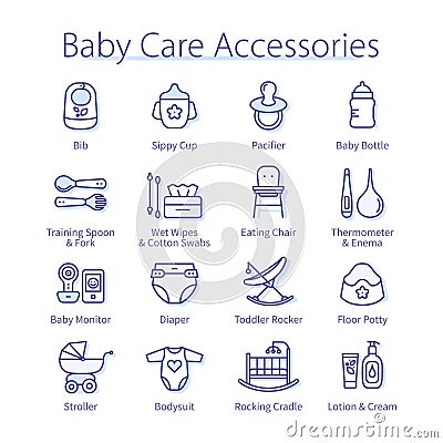 Baby care accessories for feeding, milk bottle Vector Illustration