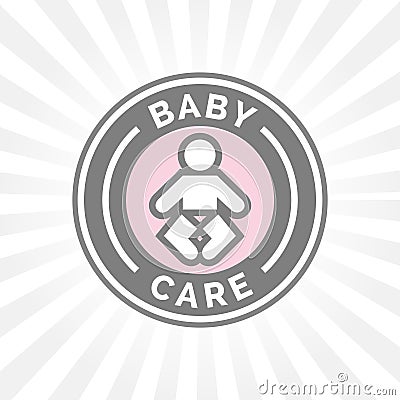 Baby care badge sign with baby icon silhouette. Vector Illustration