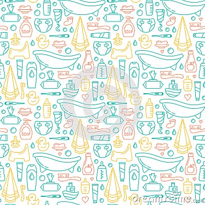 Baby care elements seamless pattern Vector Illustration