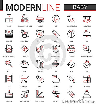 Baby care flat web icon vector illustration set of items symbol for newborn infant child, baby accessories, clothes and Vector Illustration