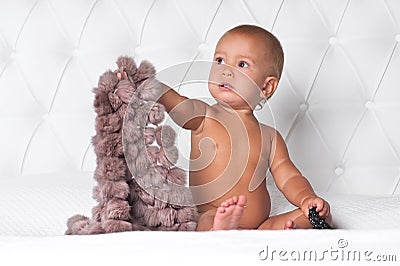 Baby with carf Stock Photo