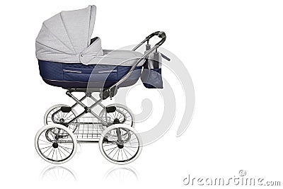 Baby carriage. Baby carriage wheels. White isolated background. Concept for advertising and design. Stock Photo