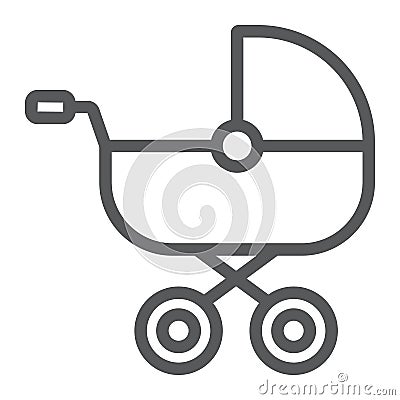 Baby carriage line icon, child and pram, buggy sign, vector graphics, a linear pattern on a white background. Vector Illustration
