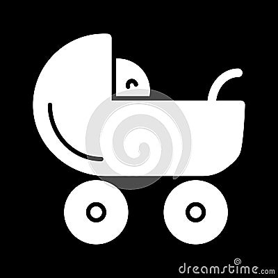 Baby carriage vector icon. Black and white pram illustration. Solid linear newborn icon. Vector Illustration