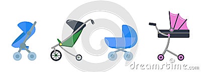 baby carriage illustration. baby cradle carriage flat icon Vector Illustration