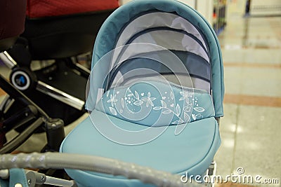 Baby carriages of different models and colors Stock Photo