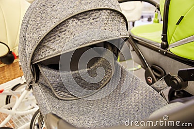 Baby carriages of different models and colors Stock Photo