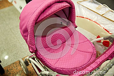 Baby carriages of different models and colors Stock Photo