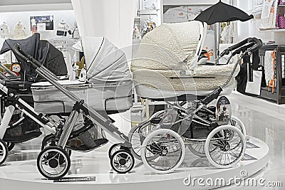 BABY CARRIAGES IN SALE Editorial Stock Photo