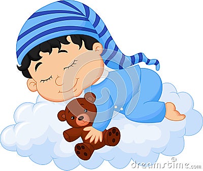 Baby cartoon sleeping cloud Vector Illustration