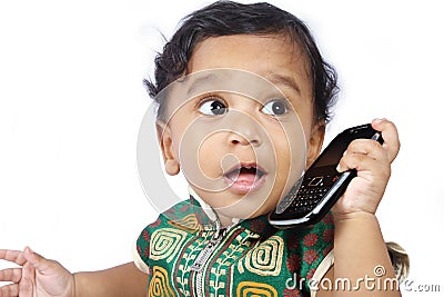 Baby with Cellphone Stock Photo