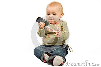 Baby with cellphone Stock Photo