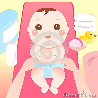 Baby changing diaper Vector Illustration