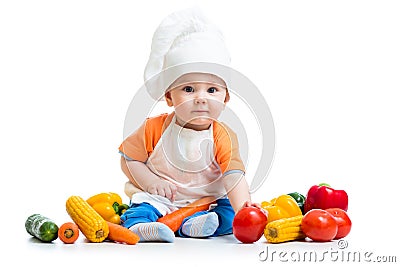 Baby chef with healthy food Stock Photo