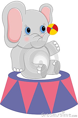 Baby circus elephant with ball Vector Illustration